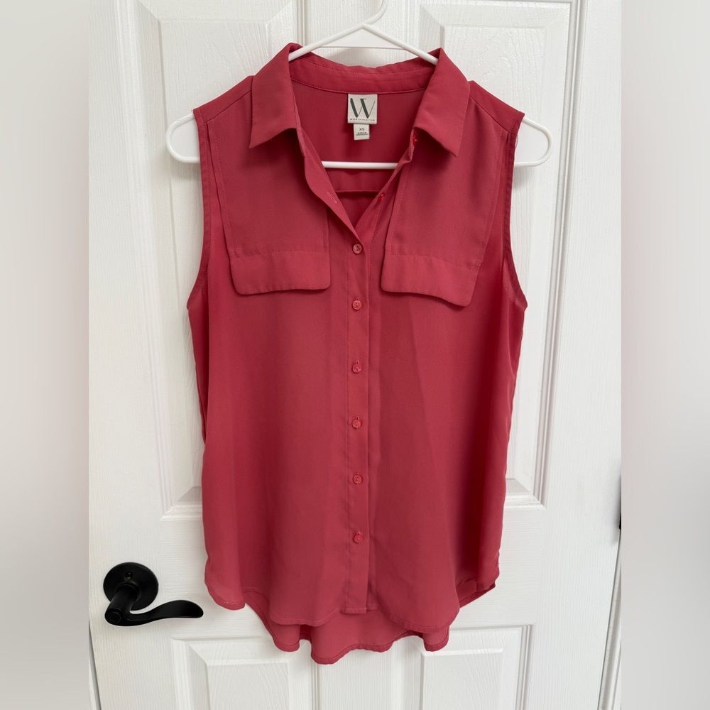 Worthington Sleeveless Button Up Collared Tank Top Coral Pink Women’s Size XS